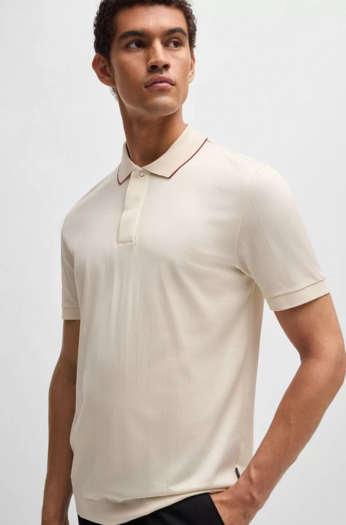 HUGO BOSS Porsche X BOSS Striped Cotton-jacquard Polo Shirt With Tipped Collar White Discount