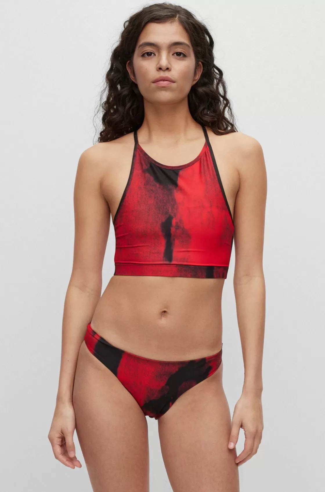 HUGO BOSS Printed Bikini Bralette In Quick-drying Stretch Fabric Light Red New