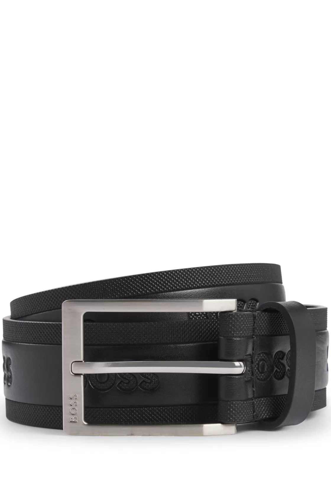 HUGO BOSS Printed Italian-leather Belt With Logo Debossing Black Cheap