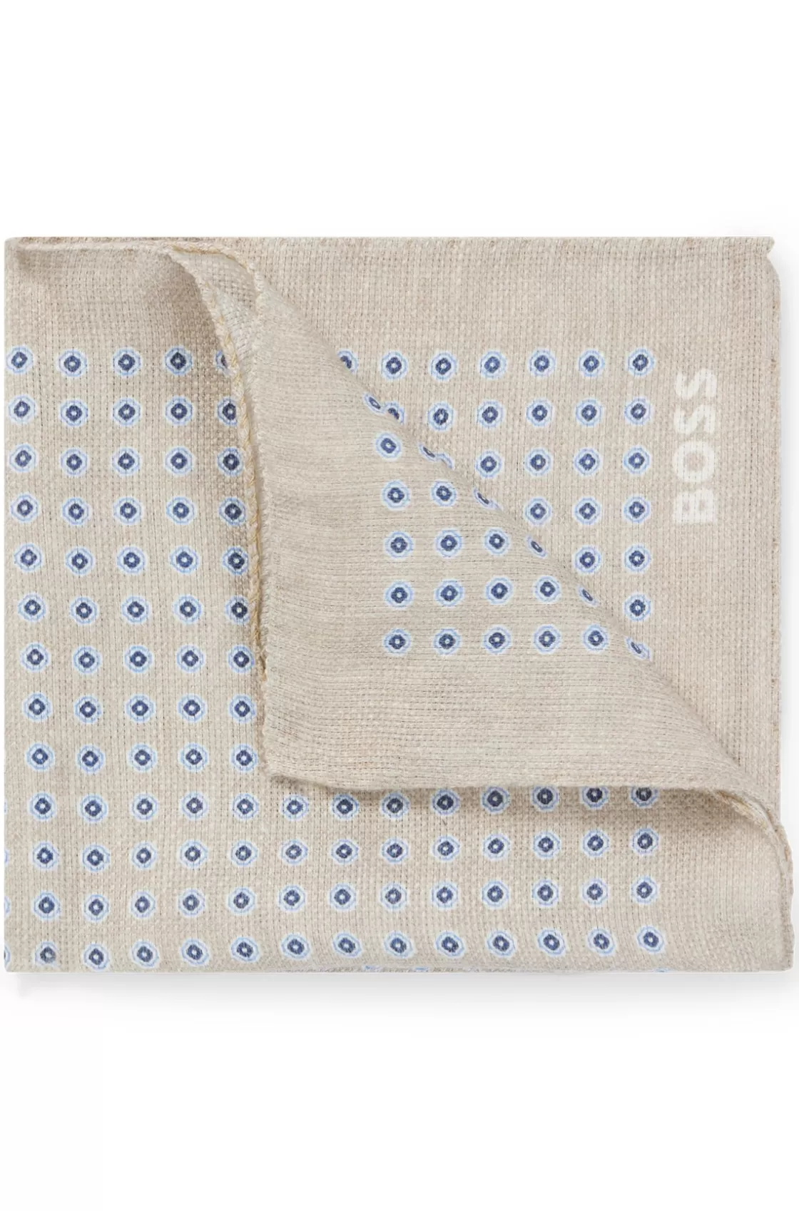 HUGO BOSS Printed Pocket Square In Linen And Cotton White New