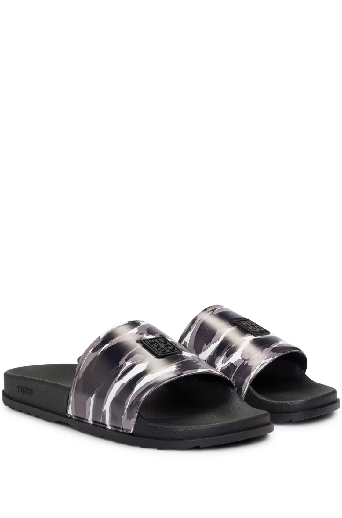 HUGO BOSS Printed Slides With Stacked Logo On Upper Patterned Best Sale
