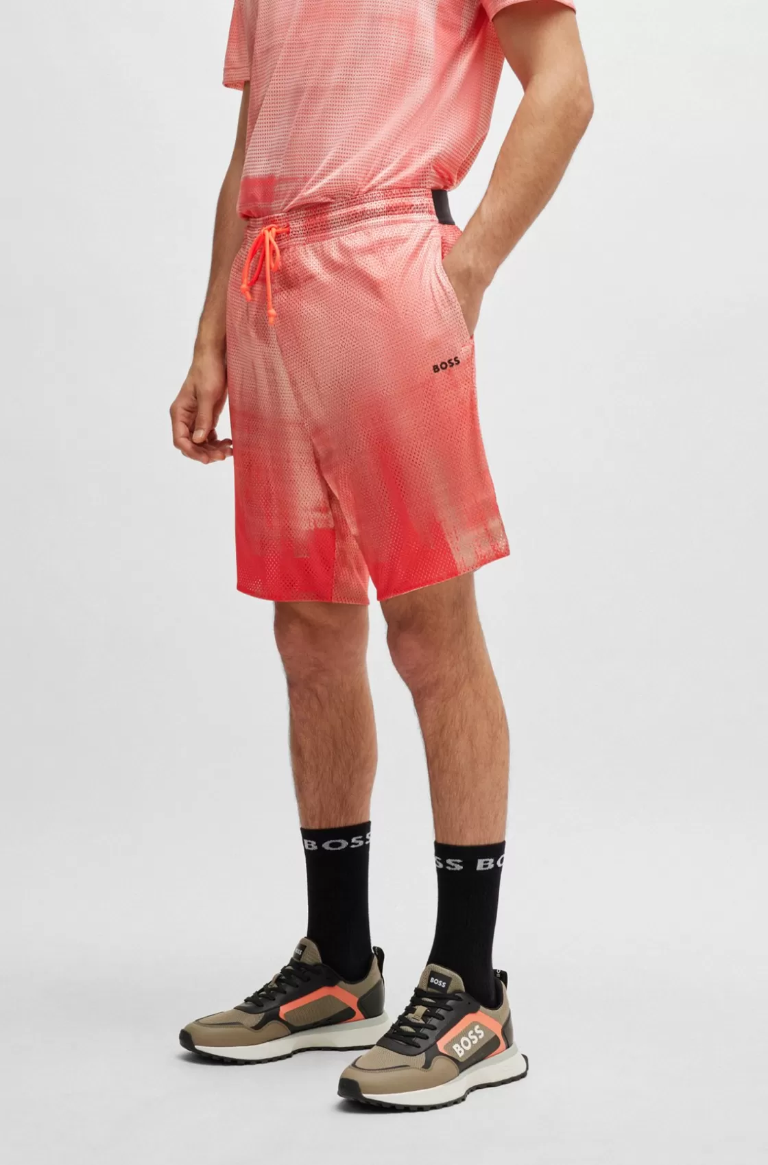 HUGO BOSS Printed-mesh Shorts With Logo Detail Light Red Store
