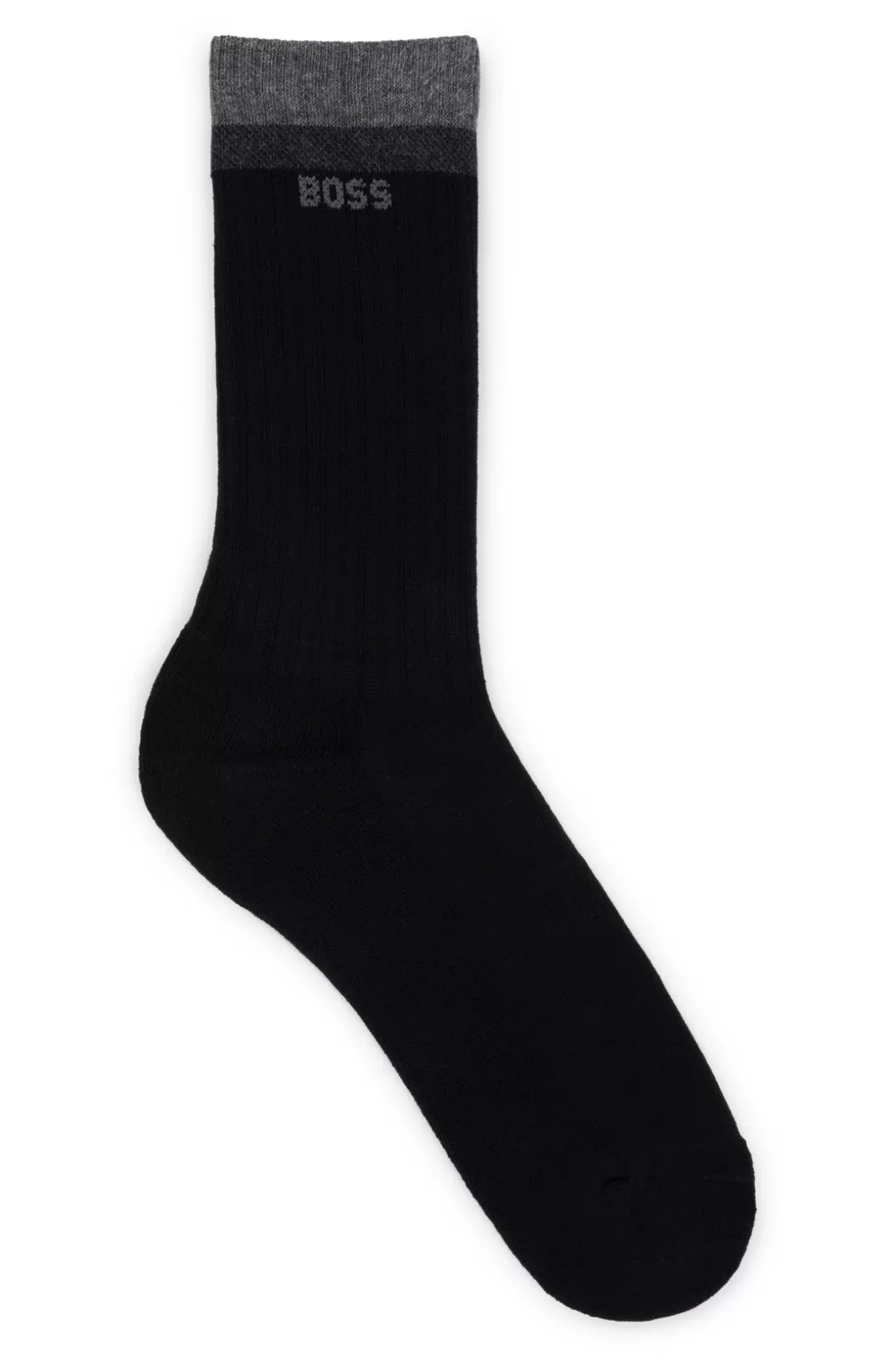 HUGO BOSS Quarter-length Ribbed Socks In A Cotton Blend Black Online