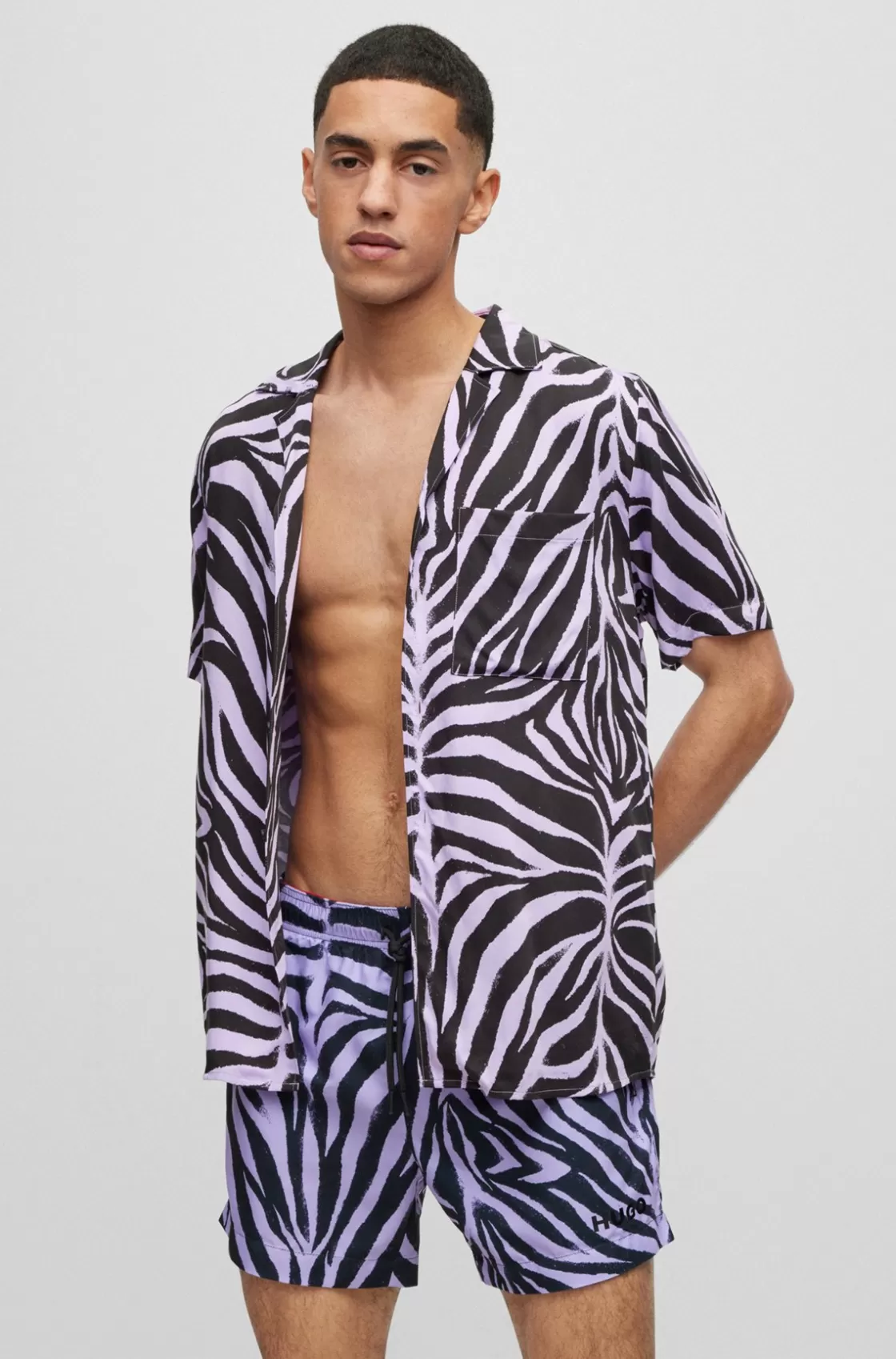 HUGO BOSS Quick-dry Animal-print Swim Shorts Light Purple Fashion