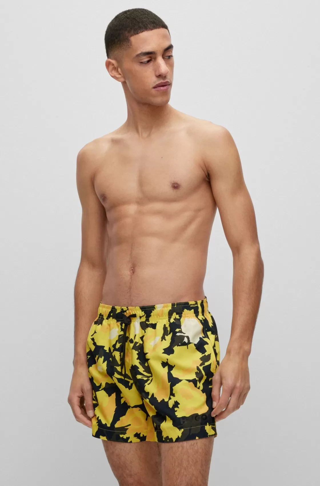 HUGO BOSS Quick-dry Printed Swim Shorts Yellow Discount