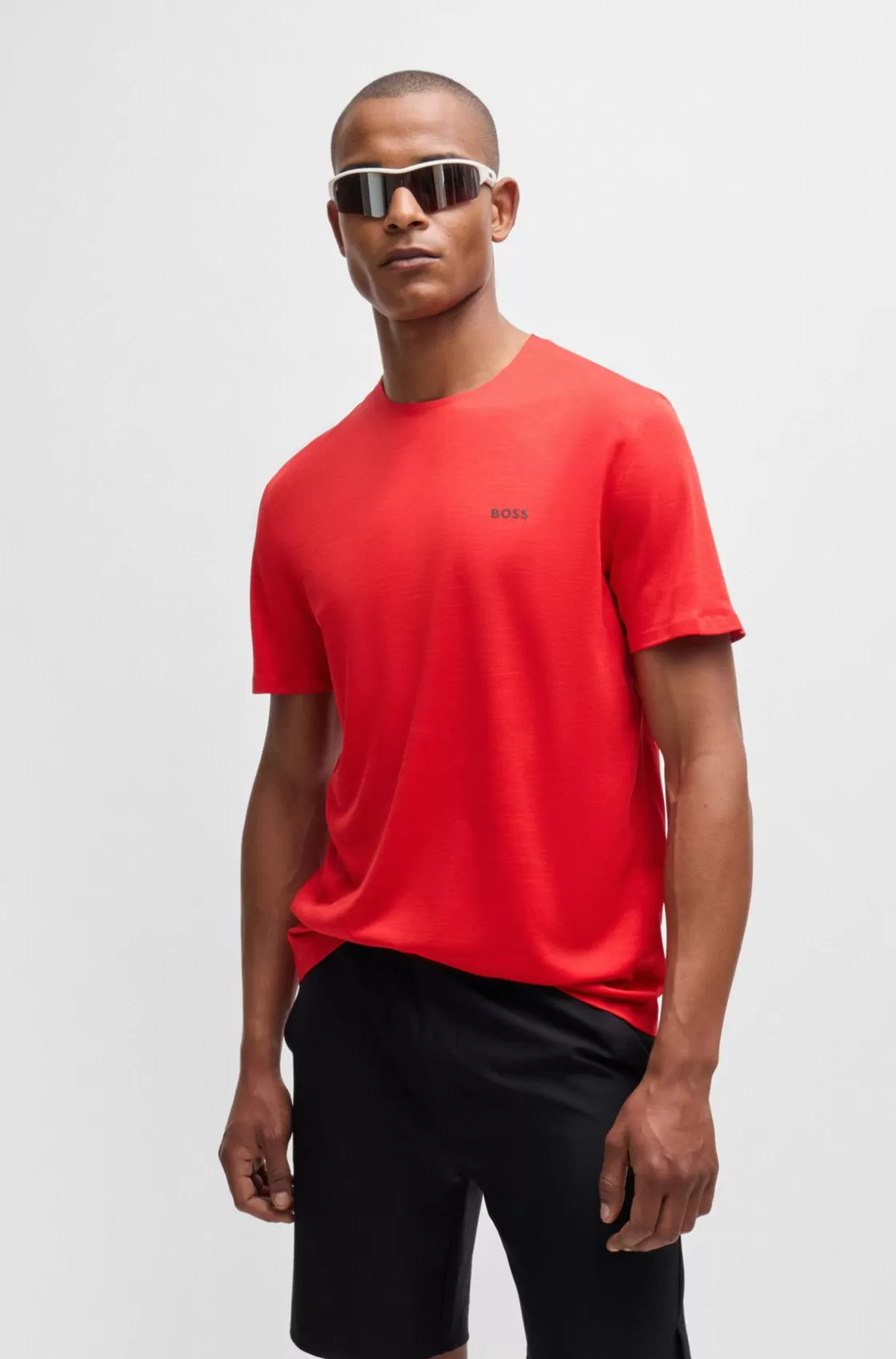 HUGO BOSS Quick-dry Stretch-jersey T-shirt With Decorative Reflective Artwork Light Red Sale