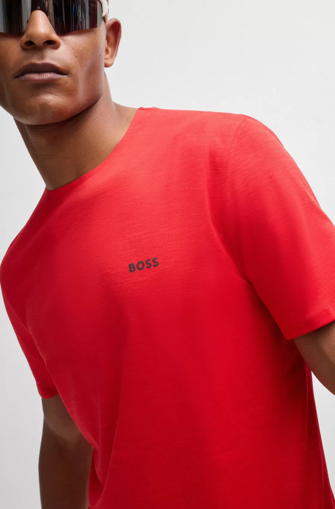 HUGO BOSS Quick-dry Stretch-jersey T-shirt With Decorative Reflective Artwork Light Red Sale