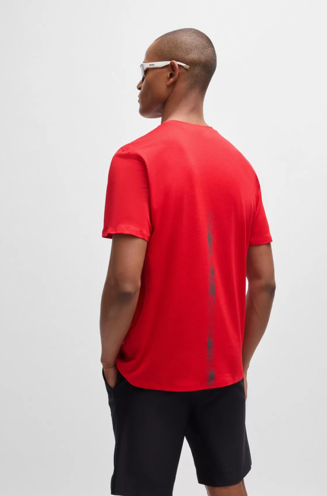 HUGO BOSS Quick-dry Stretch-jersey T-shirt With Decorative Reflective Artwork Light Red Sale