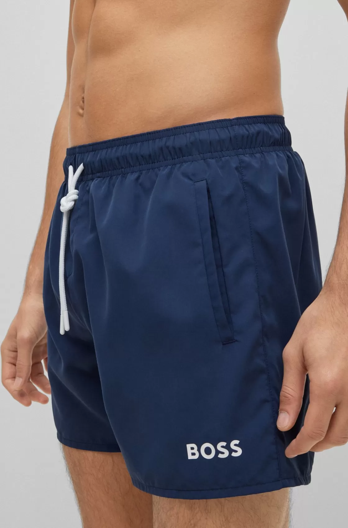 HUGO BOSS Quick-dry Swim Shorts In Recycled Fabric With Branding Dark Blue Best Sale