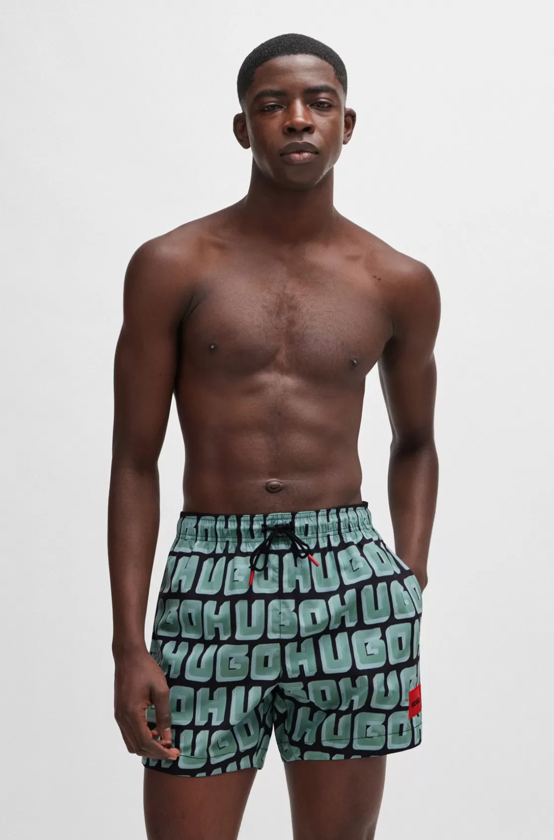 HUGO BOSS Quick-dry Swim Shorts With All-over Logo Print Light Green Shop