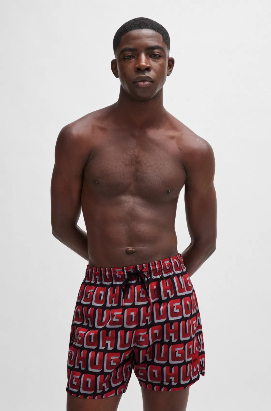 HUGO BOSS Quick-dry Swim Shorts With All-over Logo Print Black Outlet