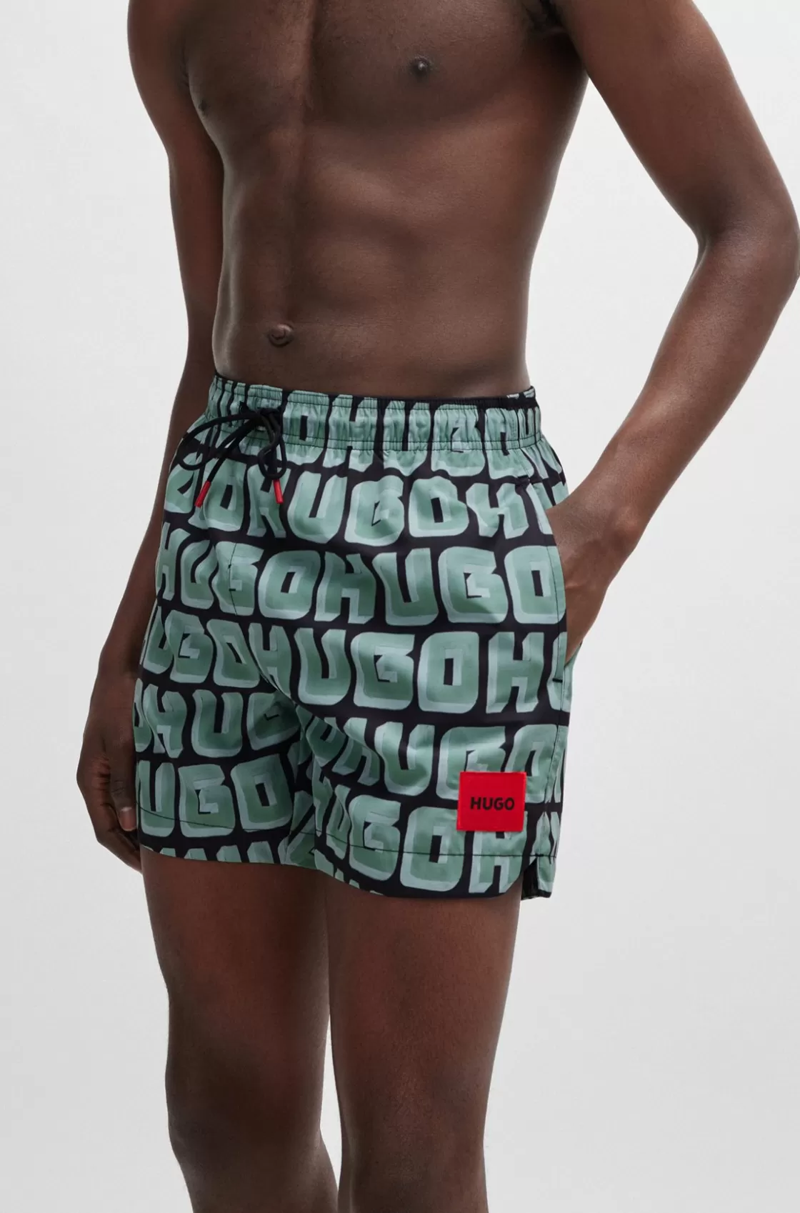 HUGO BOSS Quick-dry Swim Shorts With All-over Logo Print Light Green Shop