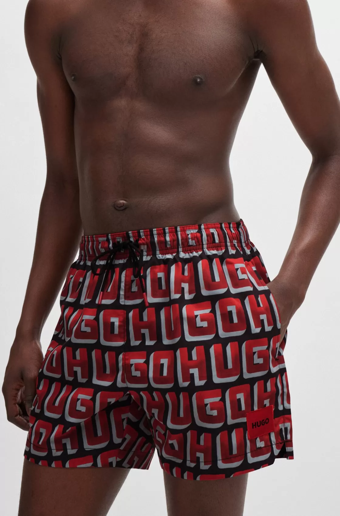 HUGO BOSS Quick-dry Swim Shorts With All-over Logo Print Black Outlet