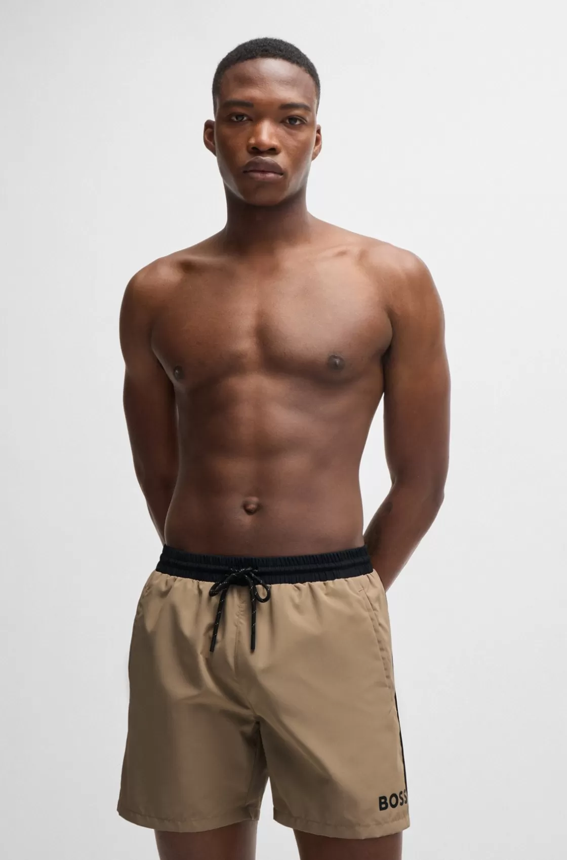 HUGO BOSS Quick-dry Swim Shorts With Contrast Details Khaki Shop