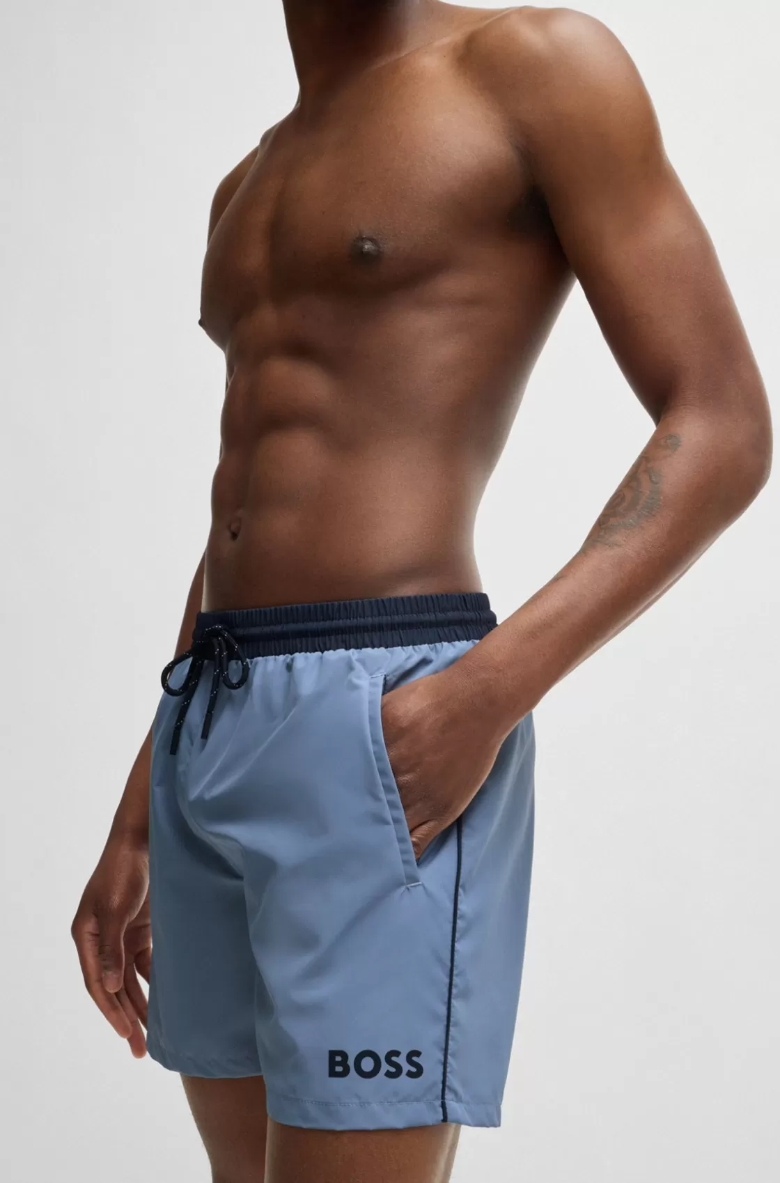 HUGO BOSS Quick-dry Swim Shorts With Contrast Details Light Blue Best