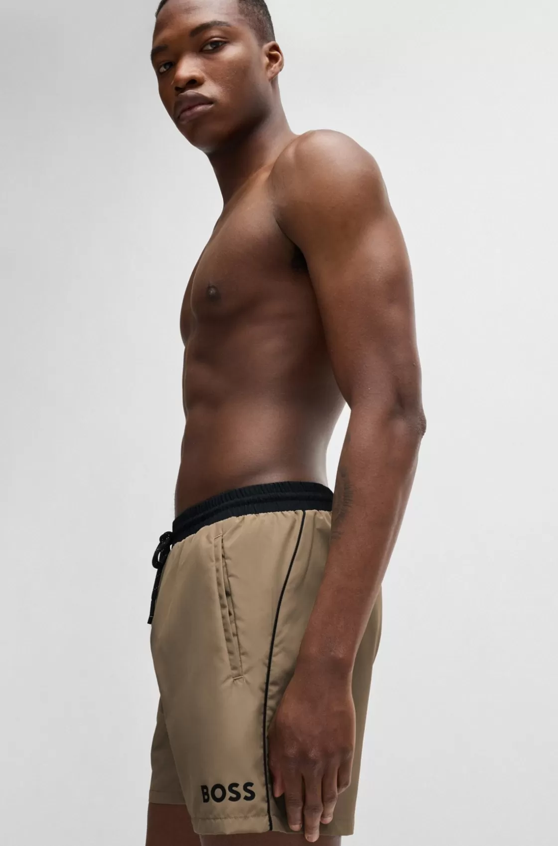 HUGO BOSS Quick-dry Swim Shorts With Contrast Details Khaki Shop