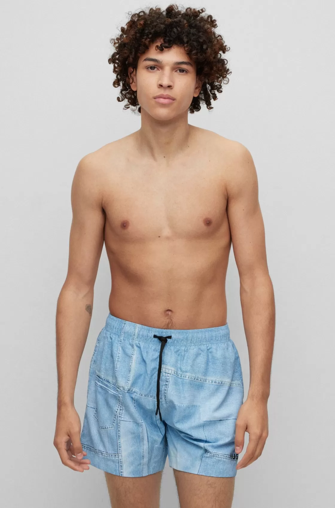 HUGO BOSS Quick-dry Swim Shorts With Denim Print Light Blue Cheap