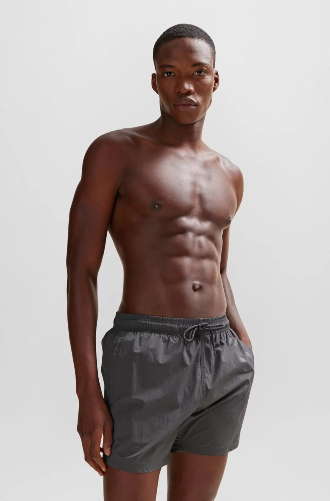 HUGO BOSS Quick-dry Swim Shorts With Large Logo Print Grey Flash Sale