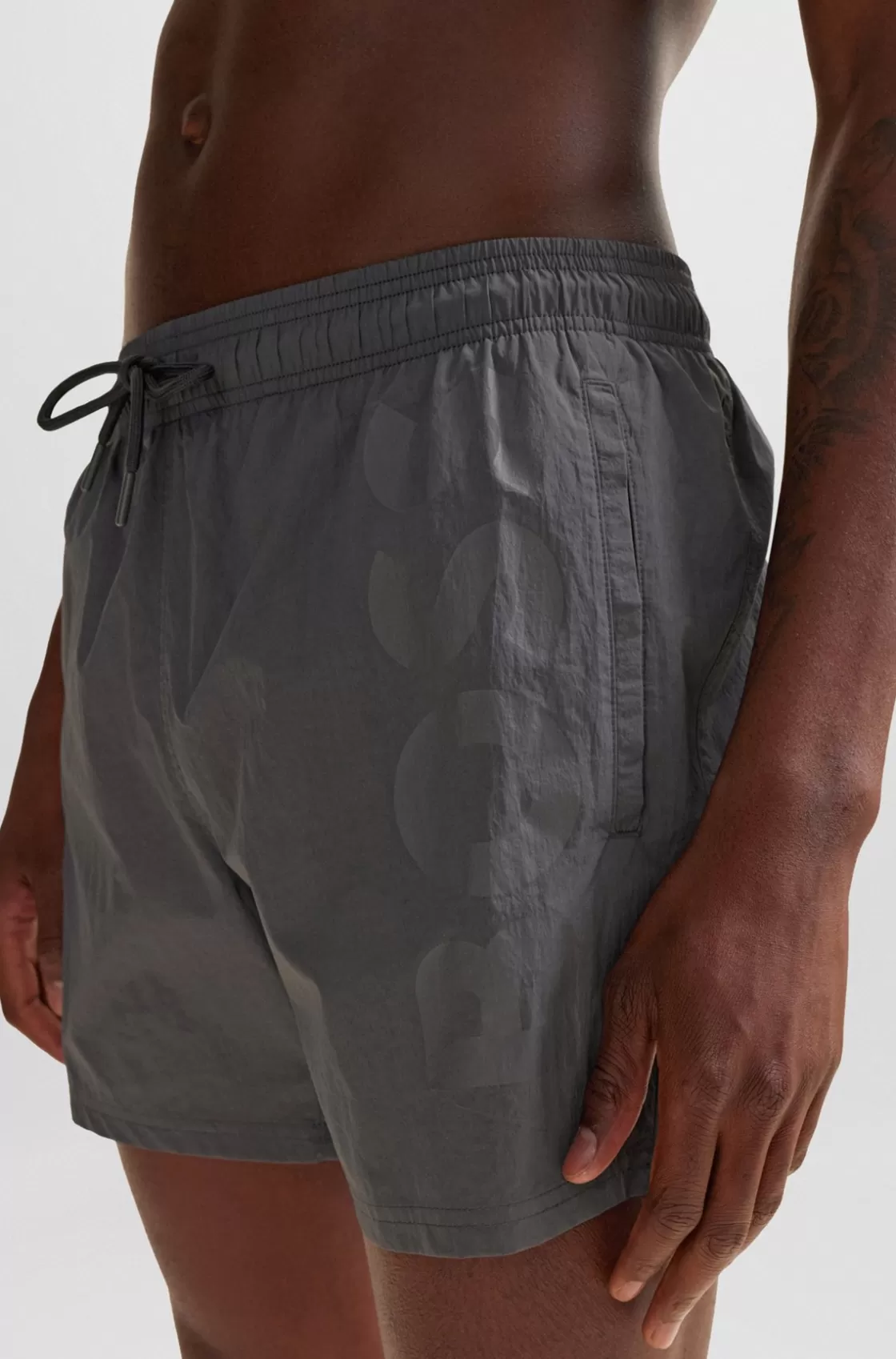 HUGO BOSS Quick-dry Swim Shorts With Large Logo Print Grey Flash Sale