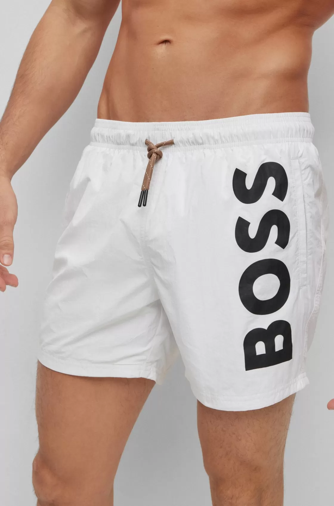 HUGO BOSS Quick-dry Swim Shorts With Large Logo Print White Sale