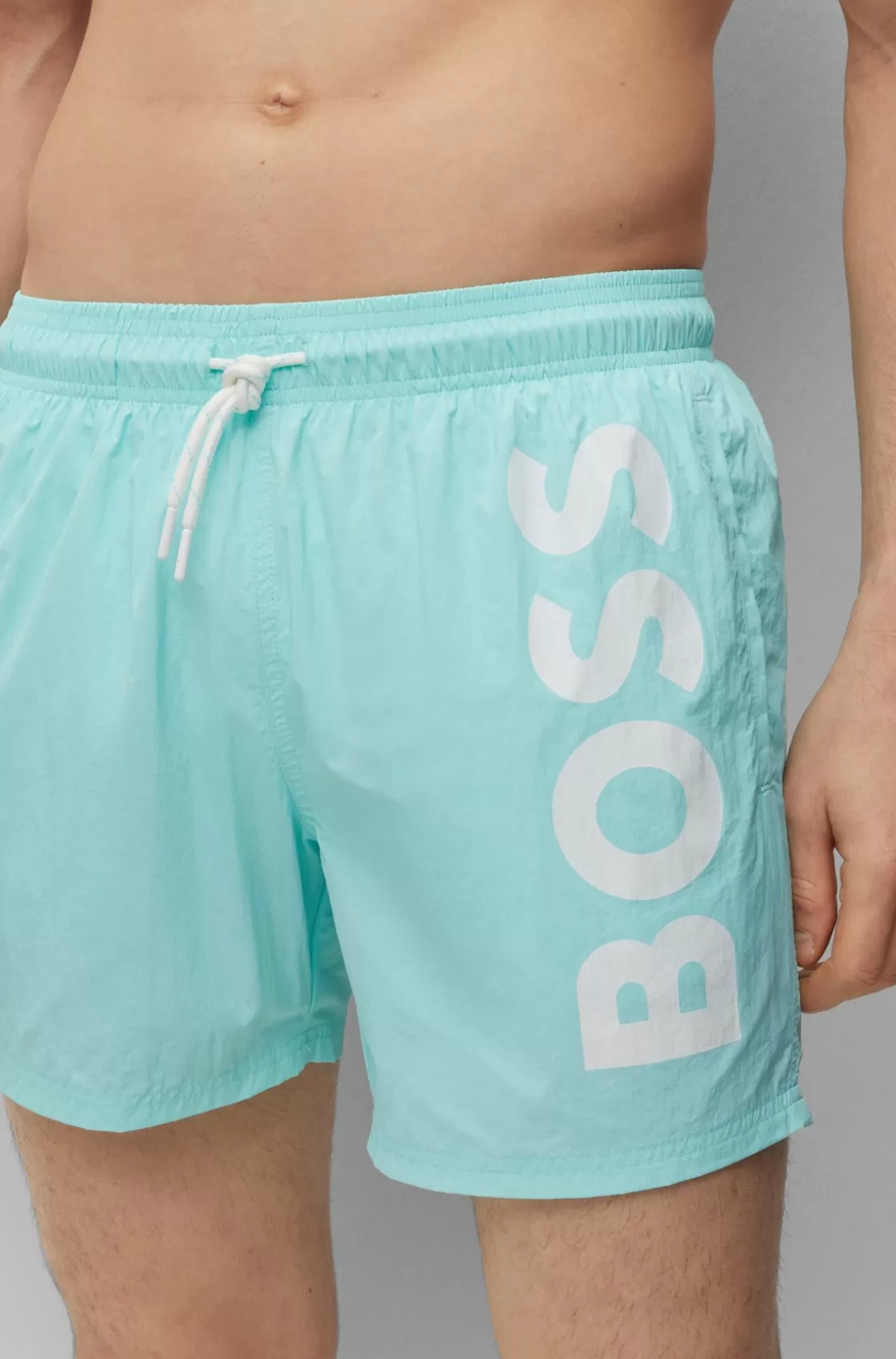 HUGO BOSS Quick-dry Swim Shorts With Large Logo Print Light Blue Cheap