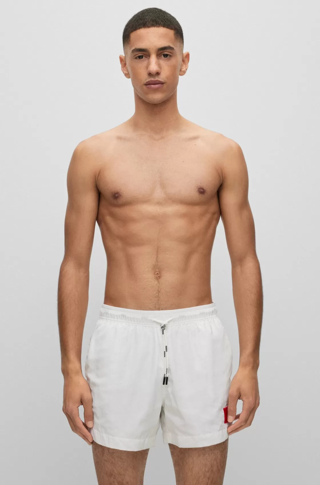 HUGO BOSS Quick-dry Swim Shorts With Red Logo Label White Sale