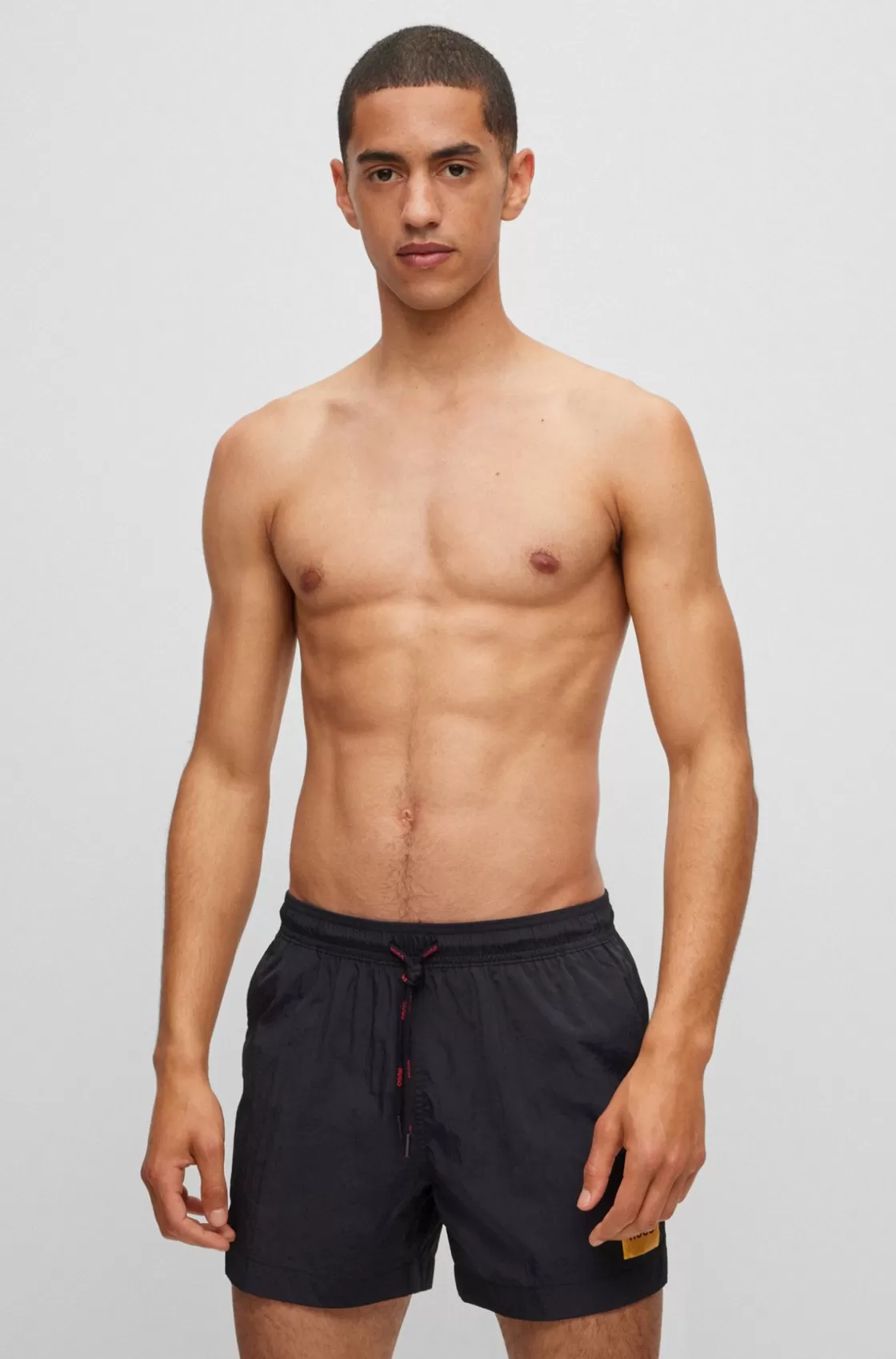 HUGO BOSS Quick-dry Swim Shorts With Red Logo Label Black Hot