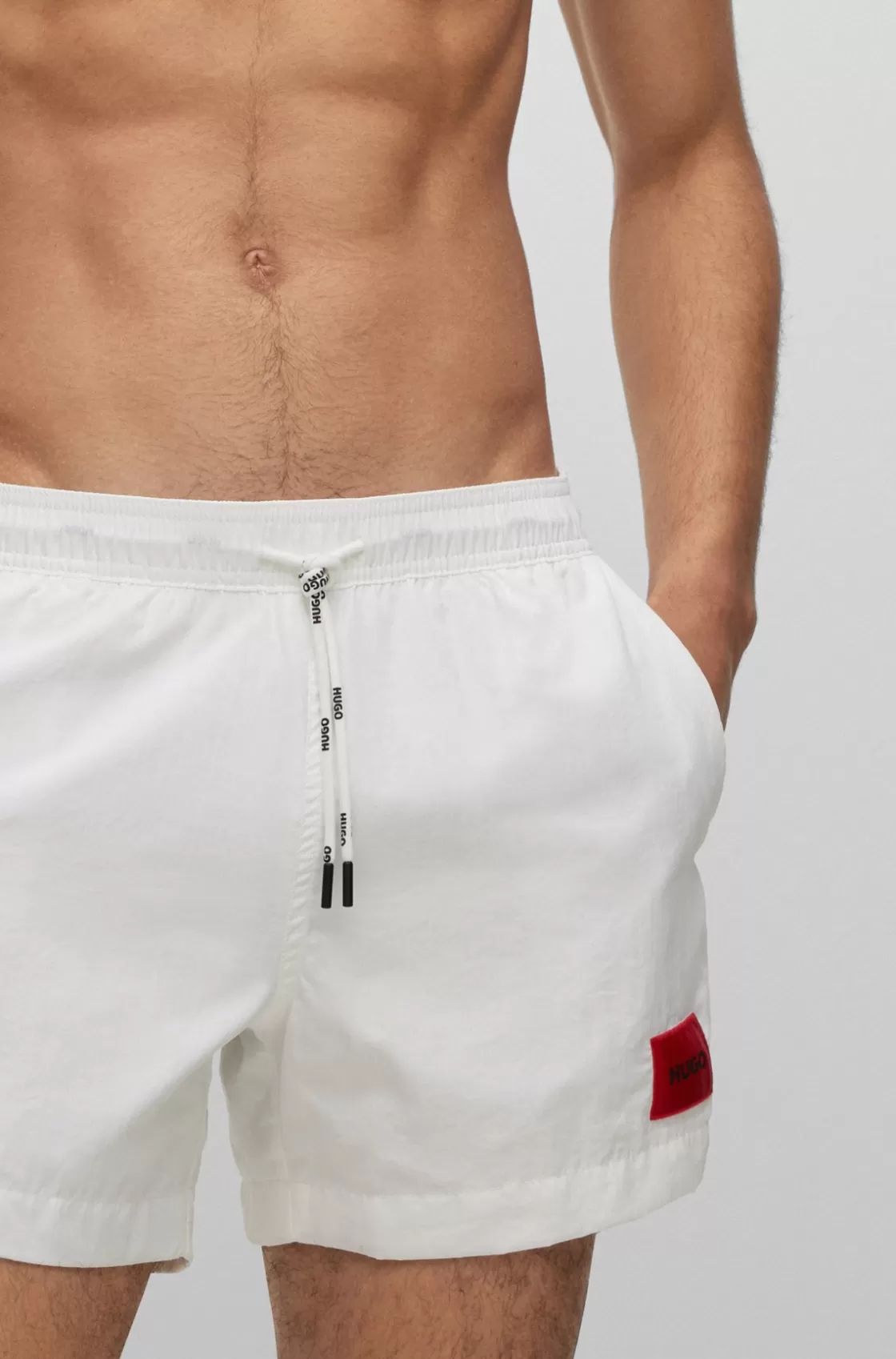 HUGO BOSS Quick-dry Swim Shorts With Red Logo Label White Sale