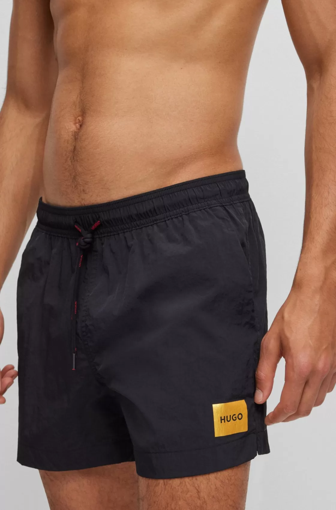 HUGO BOSS Quick-dry Swim Shorts With Red Logo Label Black Hot