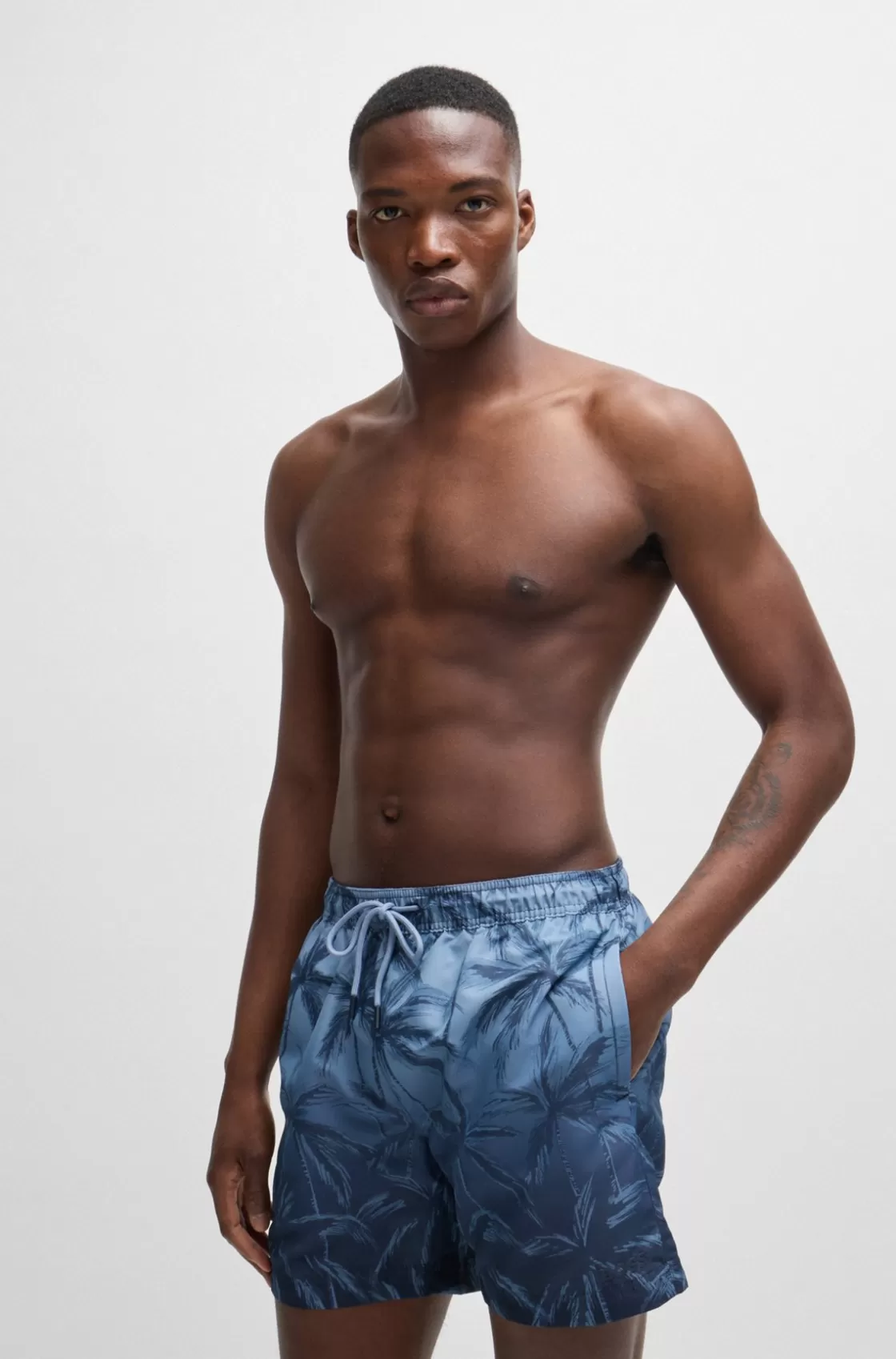HUGO BOSS Quick-dry Swim Shorts With Seasonal Print Dark Blue Outlet