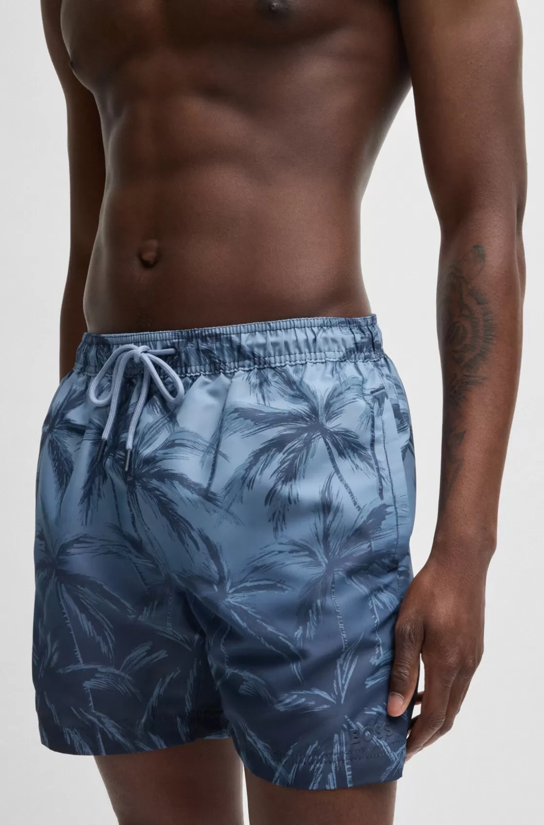 HUGO BOSS Quick-dry Swim Shorts With Seasonal Print Dark Blue Outlet