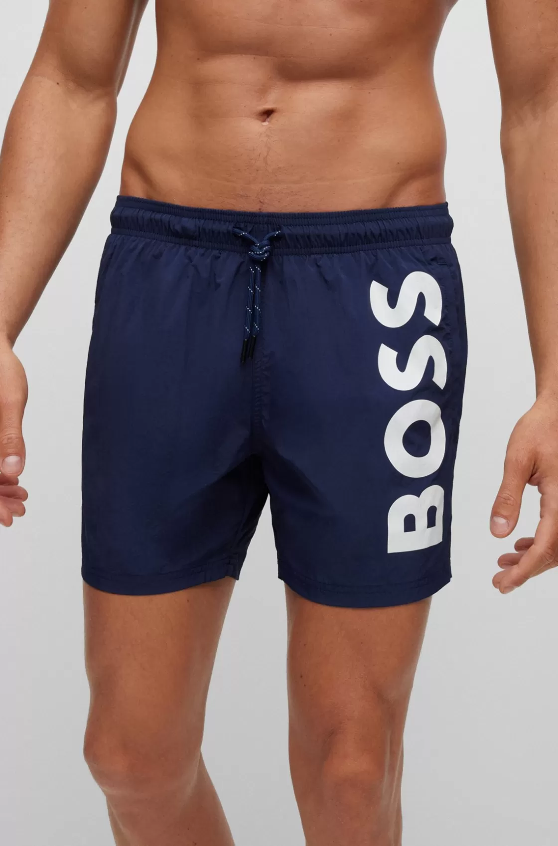 HUGO BOSS Quick-drying Swim Shorts With Contrast Logo Dark Blue Best Sale