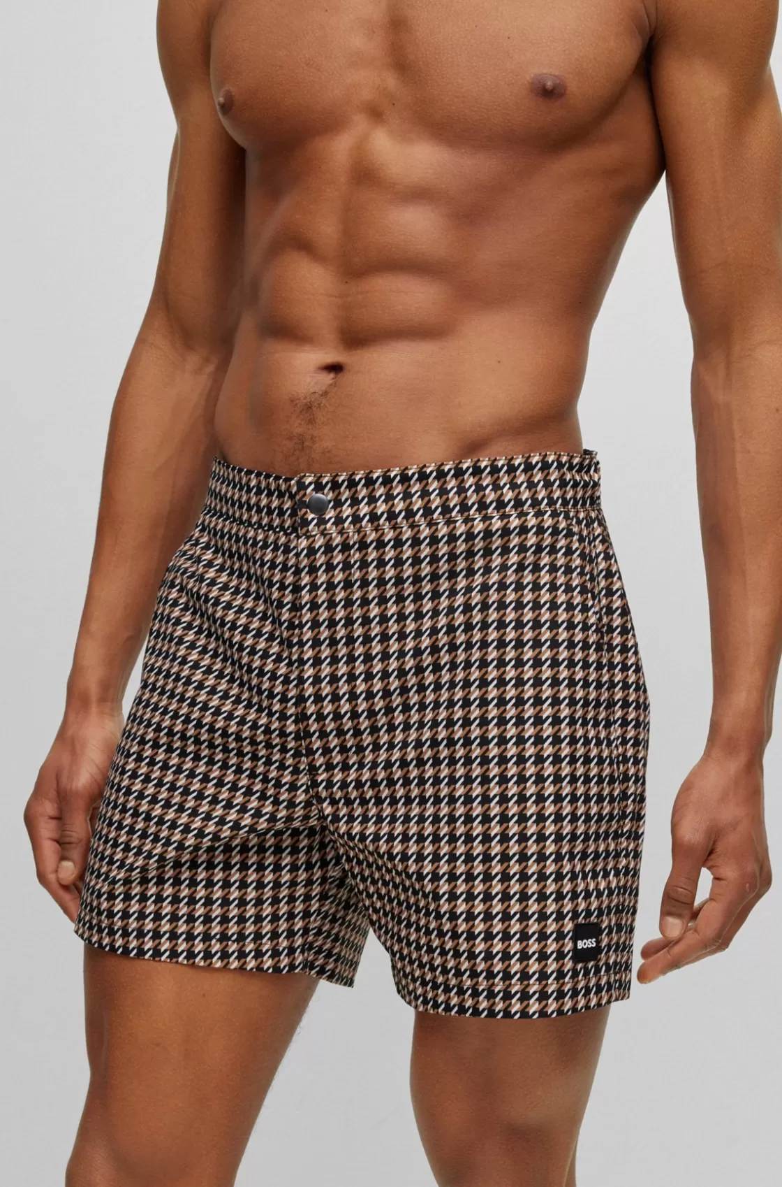 HUGO BOSS Quick-drying Swim Shorts With Hounstooth Pattern Beige Cheap