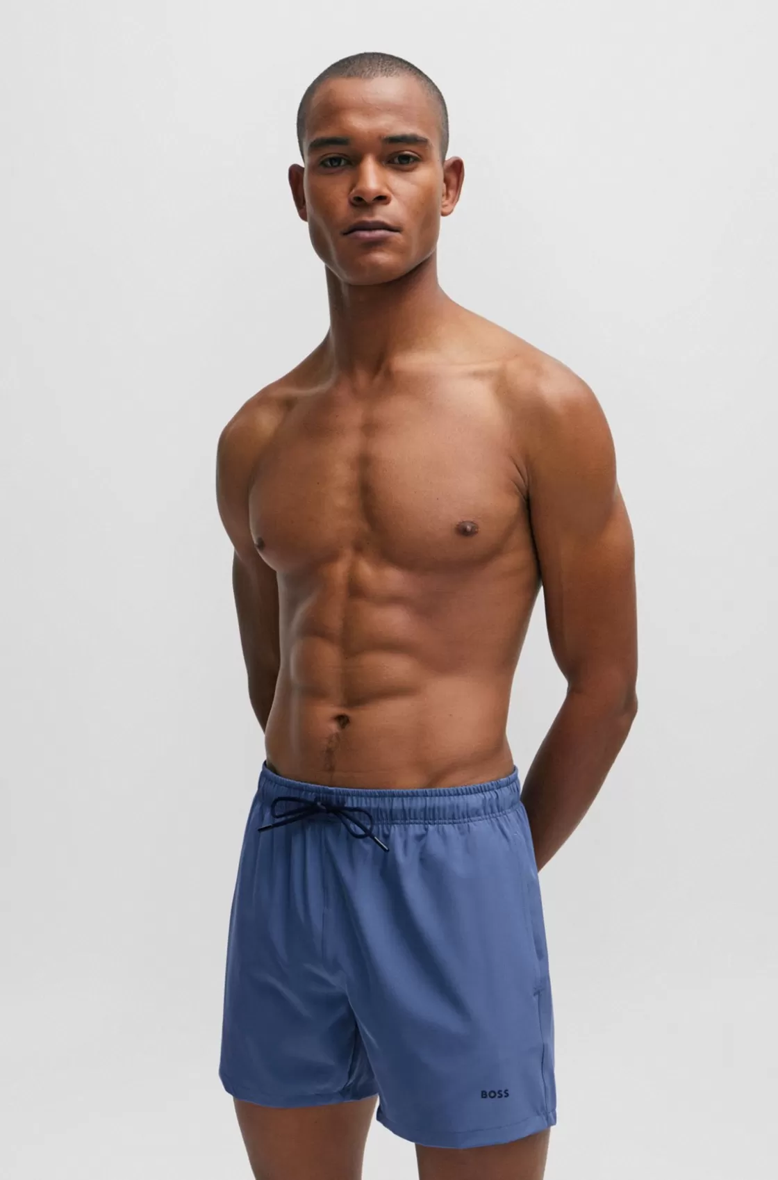HUGO BOSS Quick-drying Swim Shorts With Logo Print Dark Blue Cheap