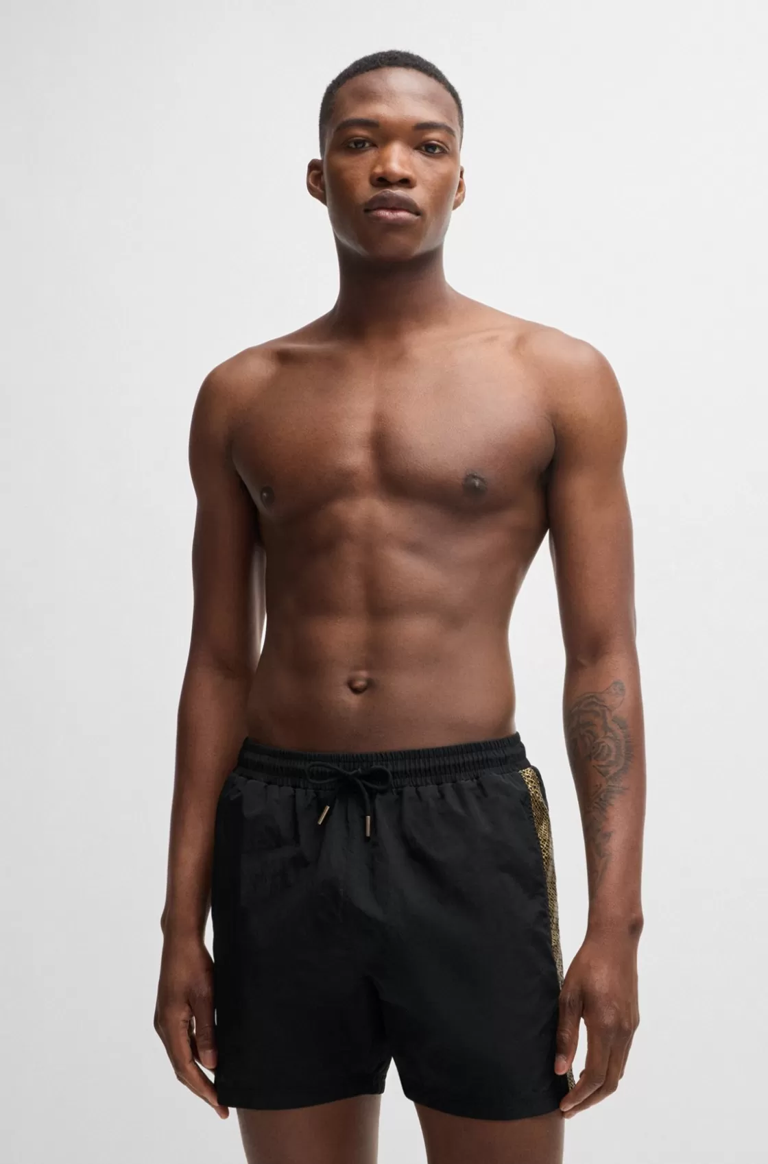 HUGO BOSS Quick-drying Swim Shorts With Metallic Logo Black Cheap