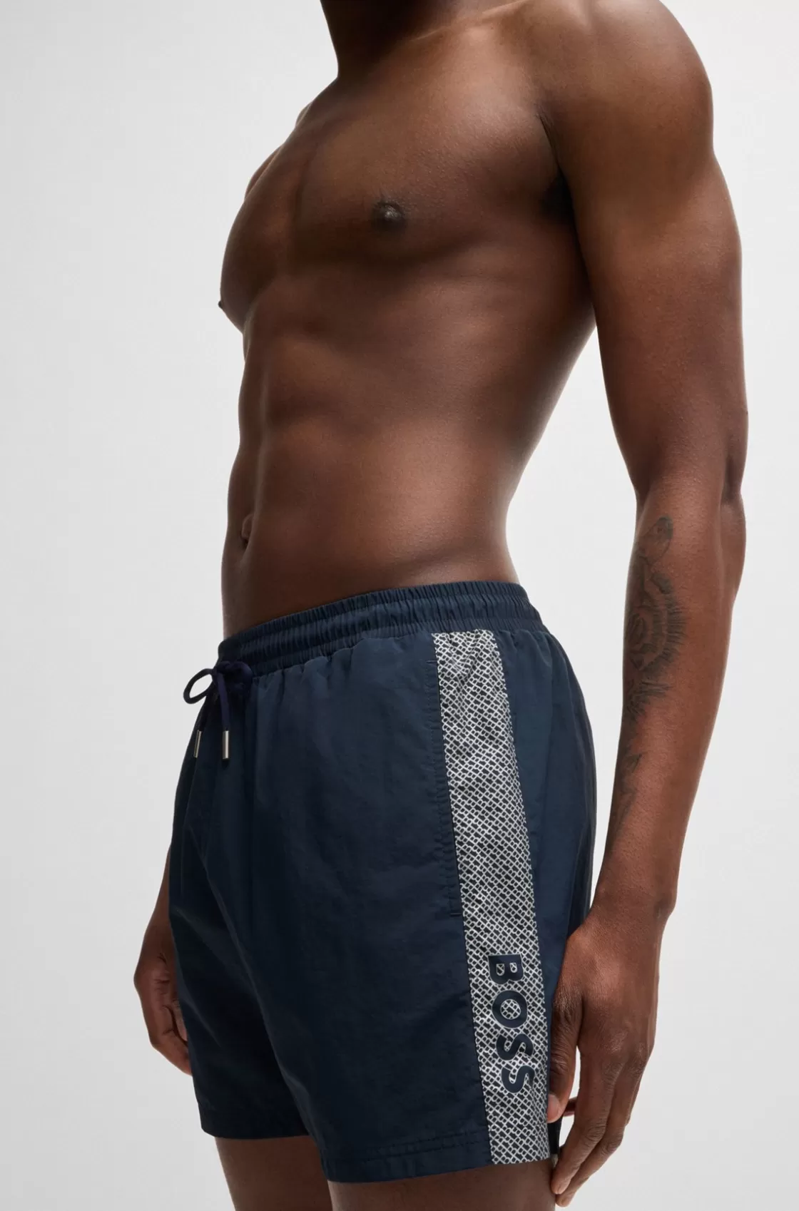 HUGO BOSS Quick-drying Swim Shorts With Metallic Logo Dark Blue Flash Sale