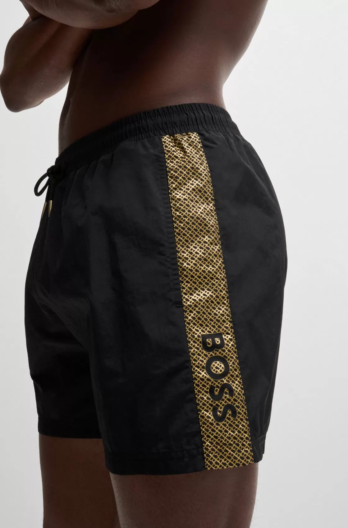 HUGO BOSS Quick-drying Swim Shorts With Metallic Logo Black Cheap