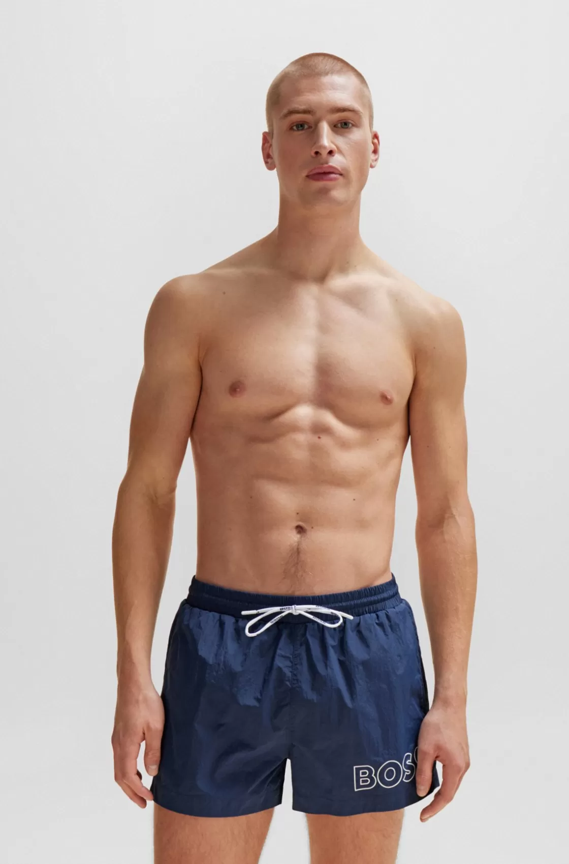 HUGO BOSS Quick-drying Swim Shorts With Outline Logo Dark Blue Shop