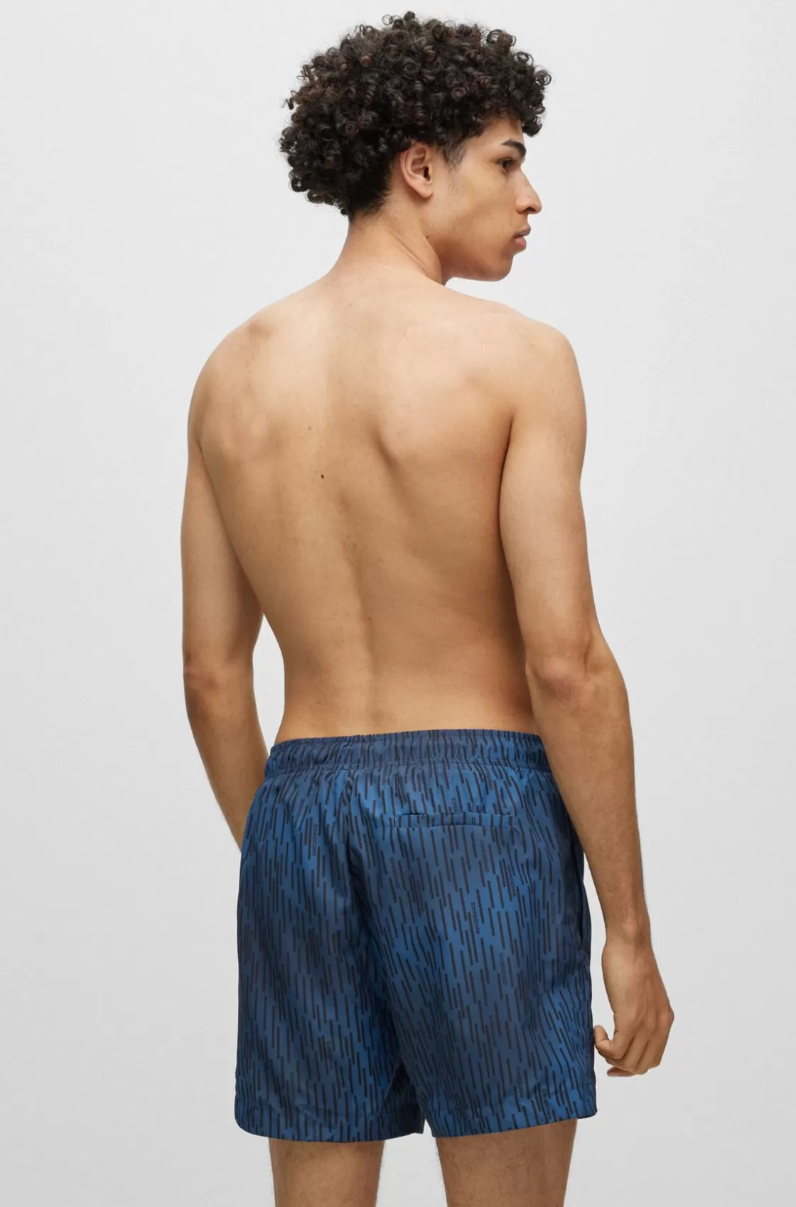 HUGO BOSS Quick-drying Swim Shorts With Signature Print Dark Blue Shop