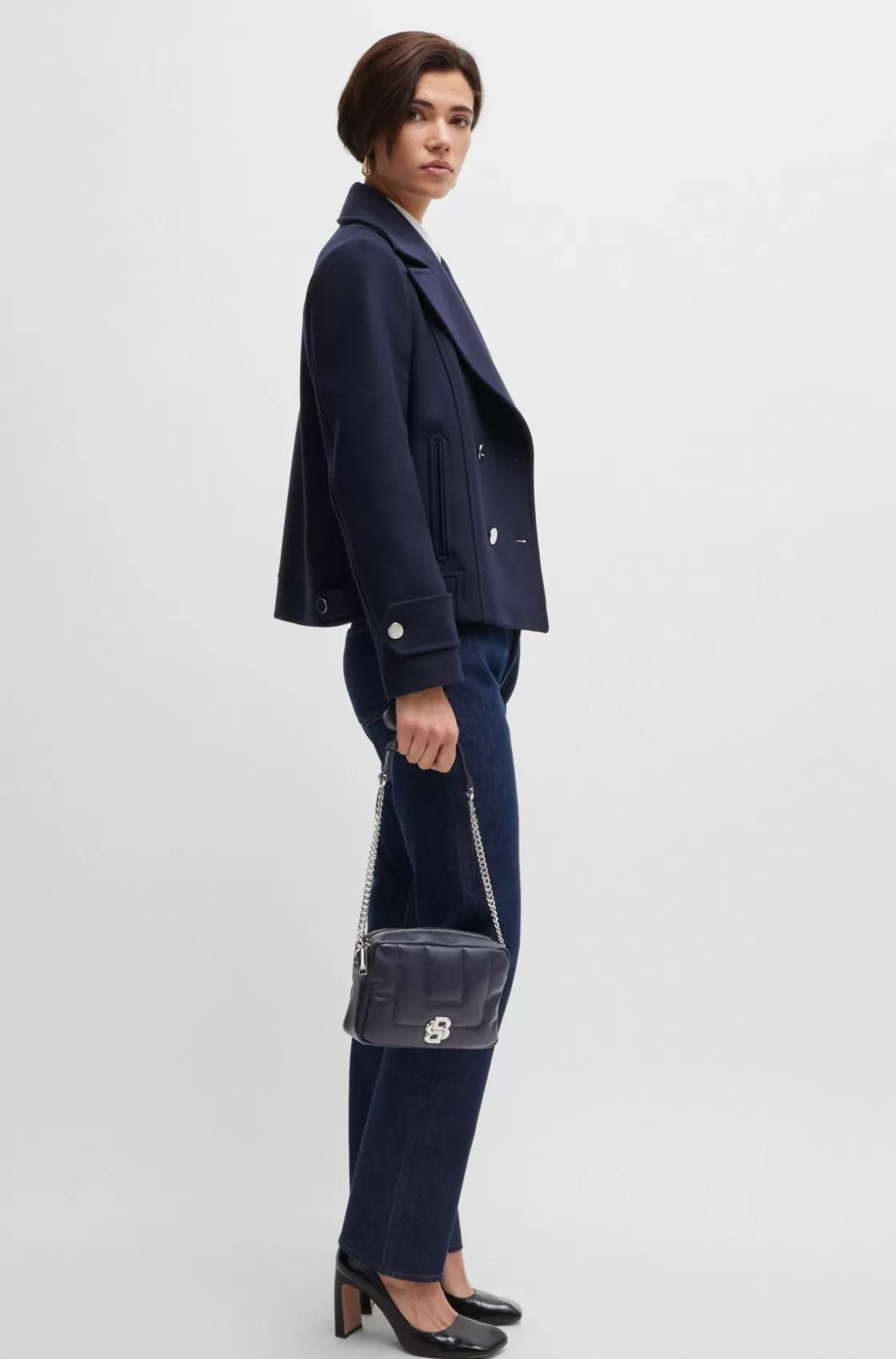 HUGO BOSS Quilted Crossbody Bag With Double B Monogram Hardware Dark Blue Discount