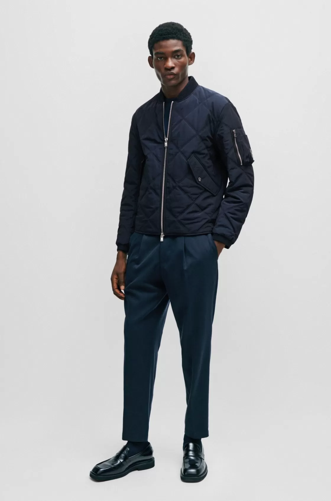 HUGO BOSS Quilted Regular-fit Jacket With Branded Sleeve Pocket Dark Blue Clearance