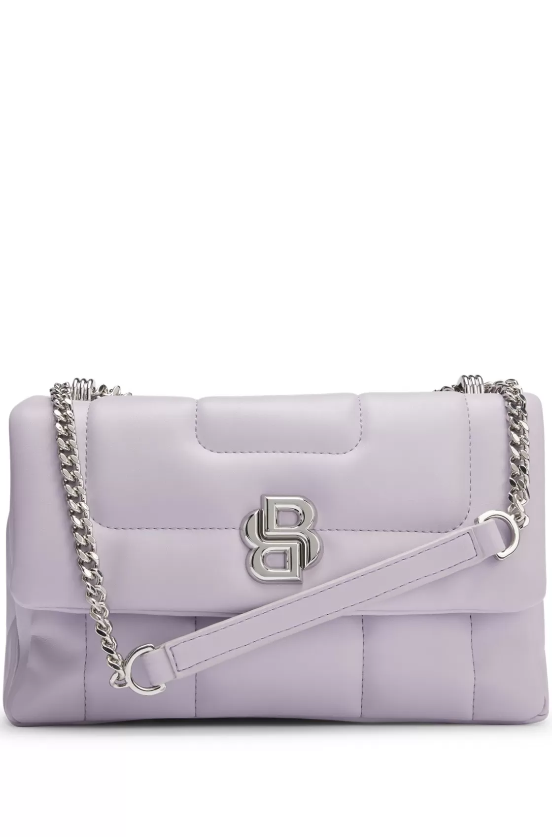 HUGO BOSS Quilted Shoulder Bag With Double B Monogram Hardware Light Purple Fashion