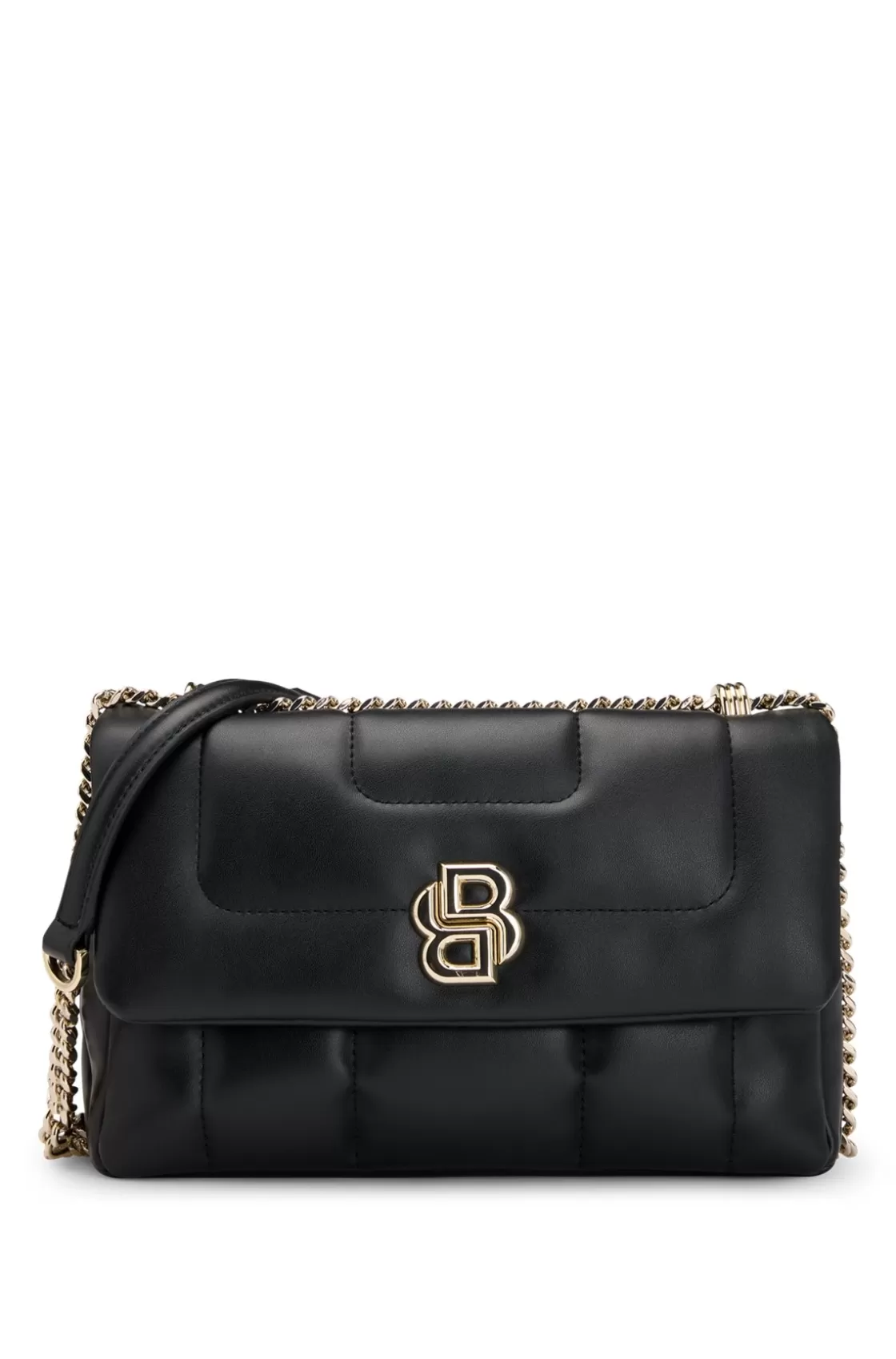 HUGO BOSS Quilted Shoulder Bag With Double B Monogram Hardware Black Best