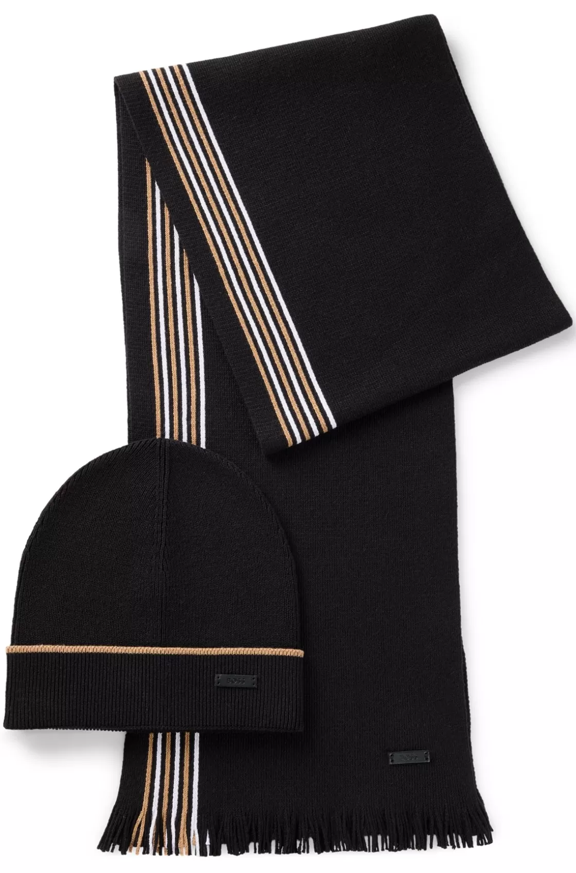 HUGO BOSS Raschel-knit Scarf And Hat Set In Gift Box Black Flash Sale