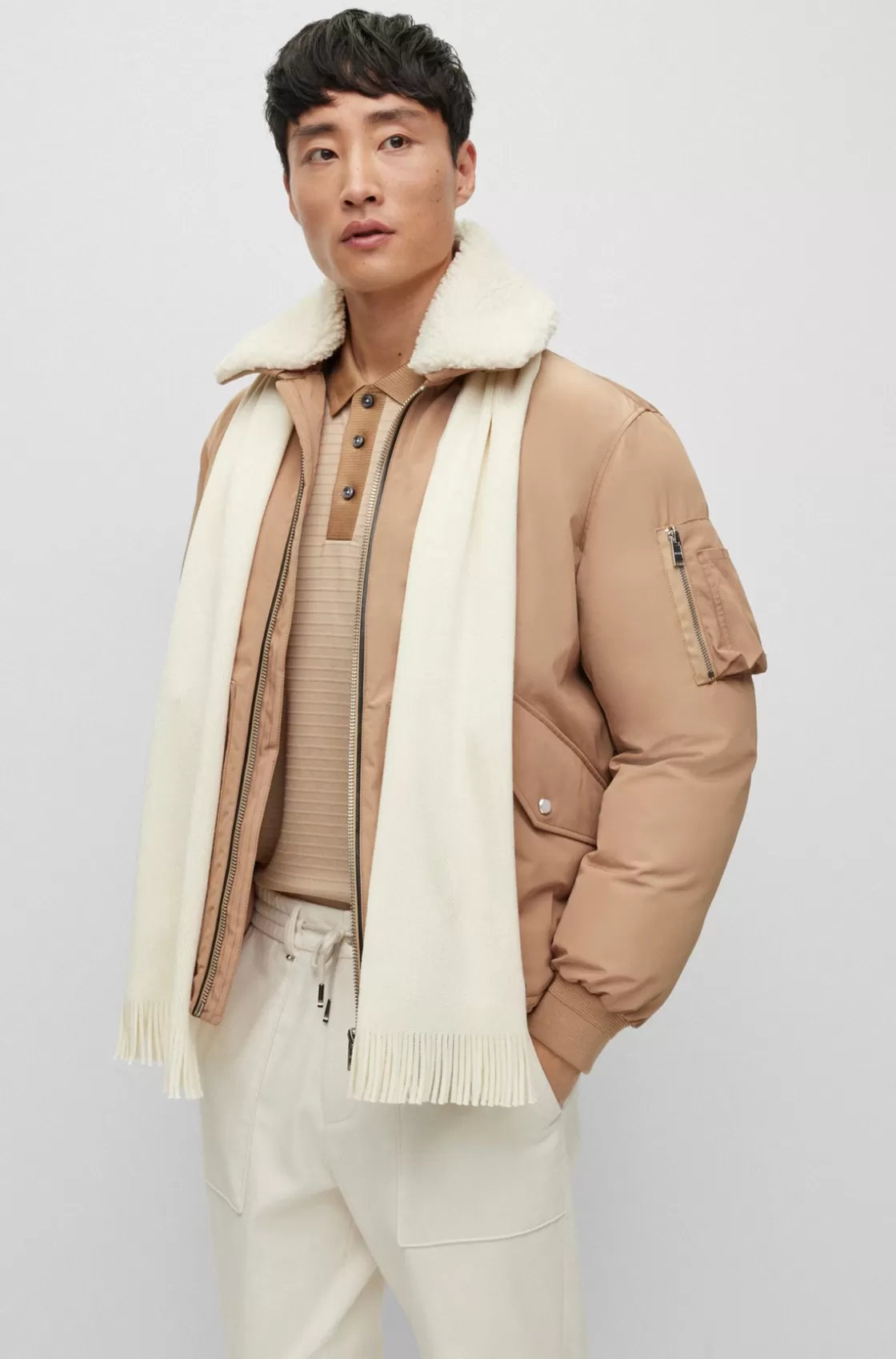 HUGO BOSS Raschel-knit Scarf In Wool White Flash Sale