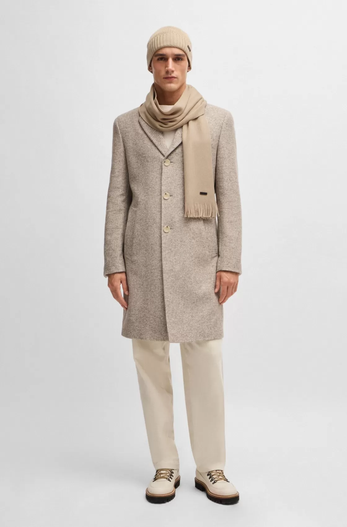 HUGO BOSS Raschel-knit Scarf In Wool Light Beige Flash Sale