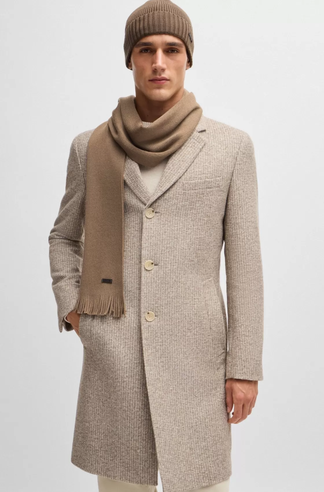 HUGO BOSS Raschel-knit Scarf In Wool Light Green Flash Sale