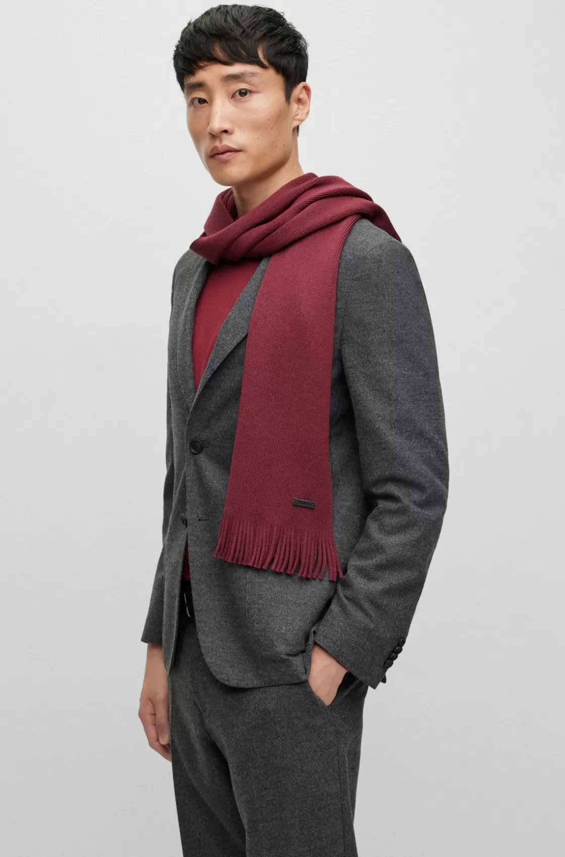 HUGO BOSS Raschel-knit Scarf In Wool Dark Red Cheap