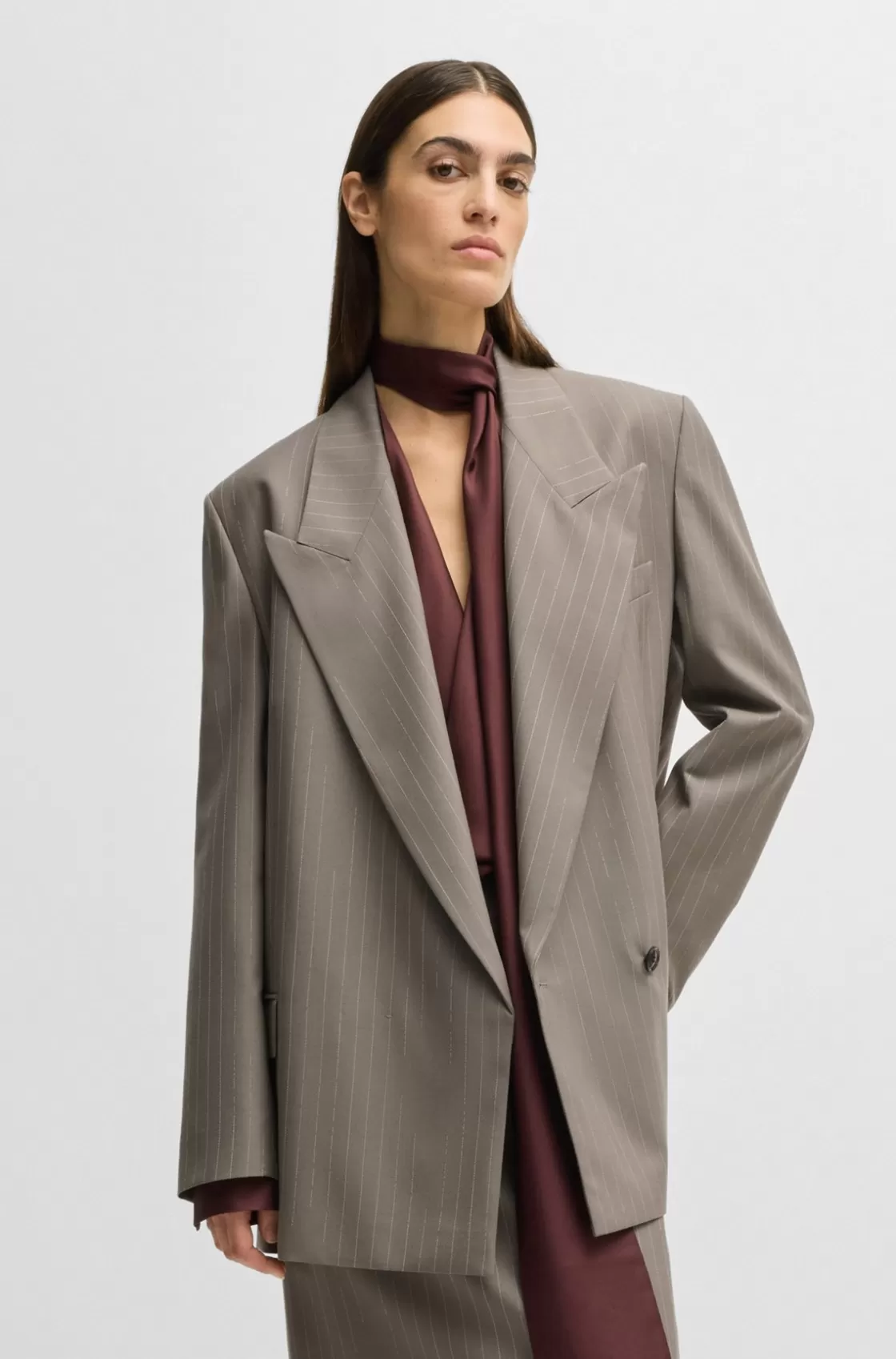 HUGO BOSS Rear-zip Blazer In Pinstripe Virgin Wool Light Grey Store