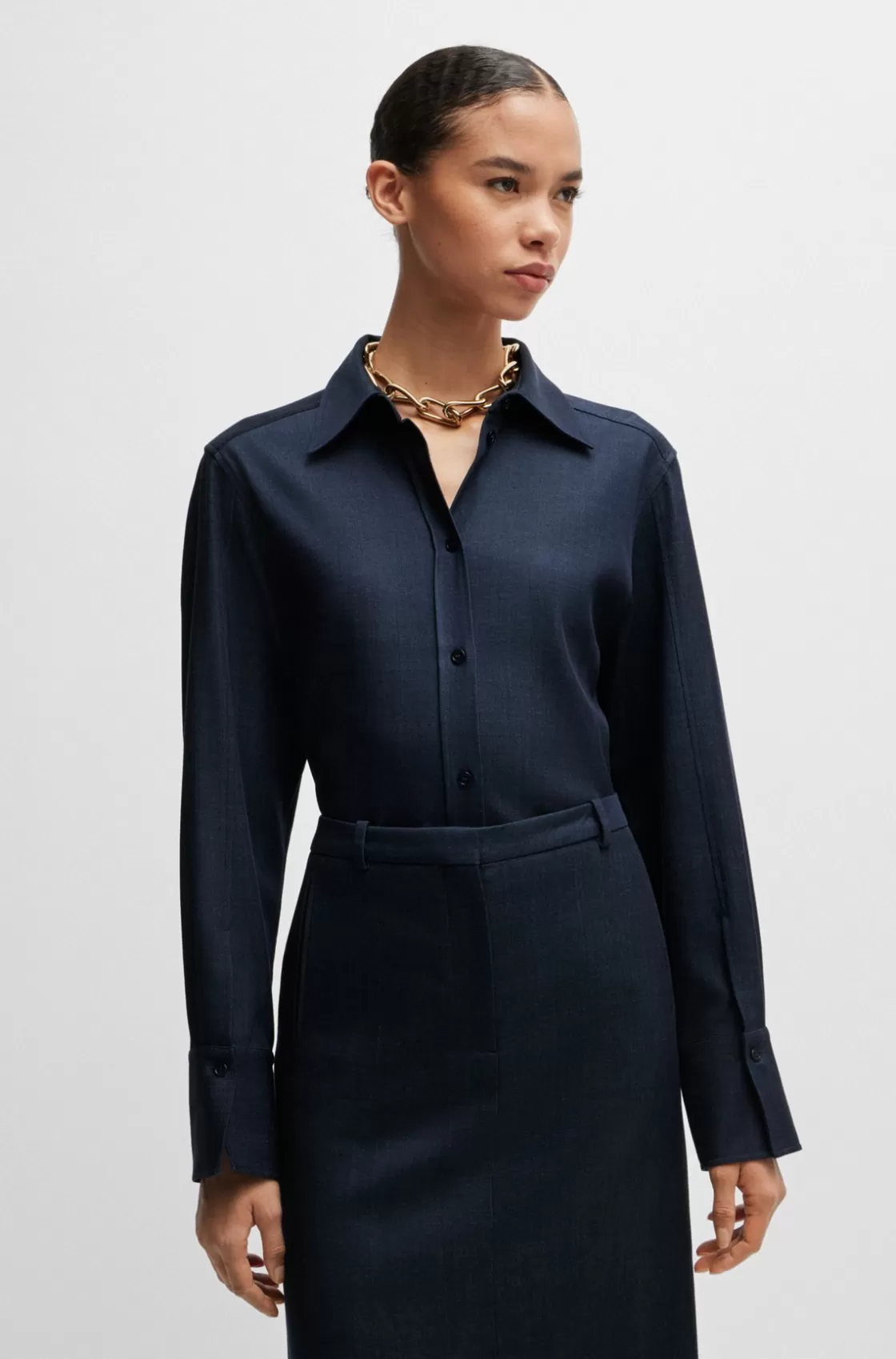 HUGO BOSS Regular-fit Blouse In Denim-effect Twill Light Blue Shop